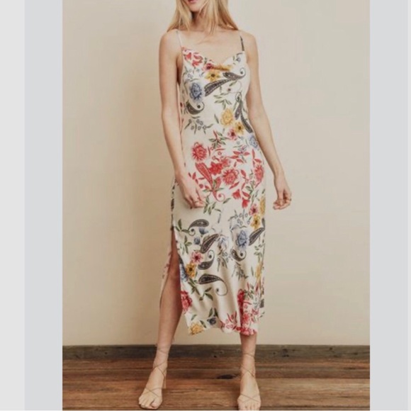 DRESS FORUM FLORAL PAISLEY COWL NECK SLEEVELESS SUMMER MIDI DRESS SIZE MEDIUM - Picture 1 of 16